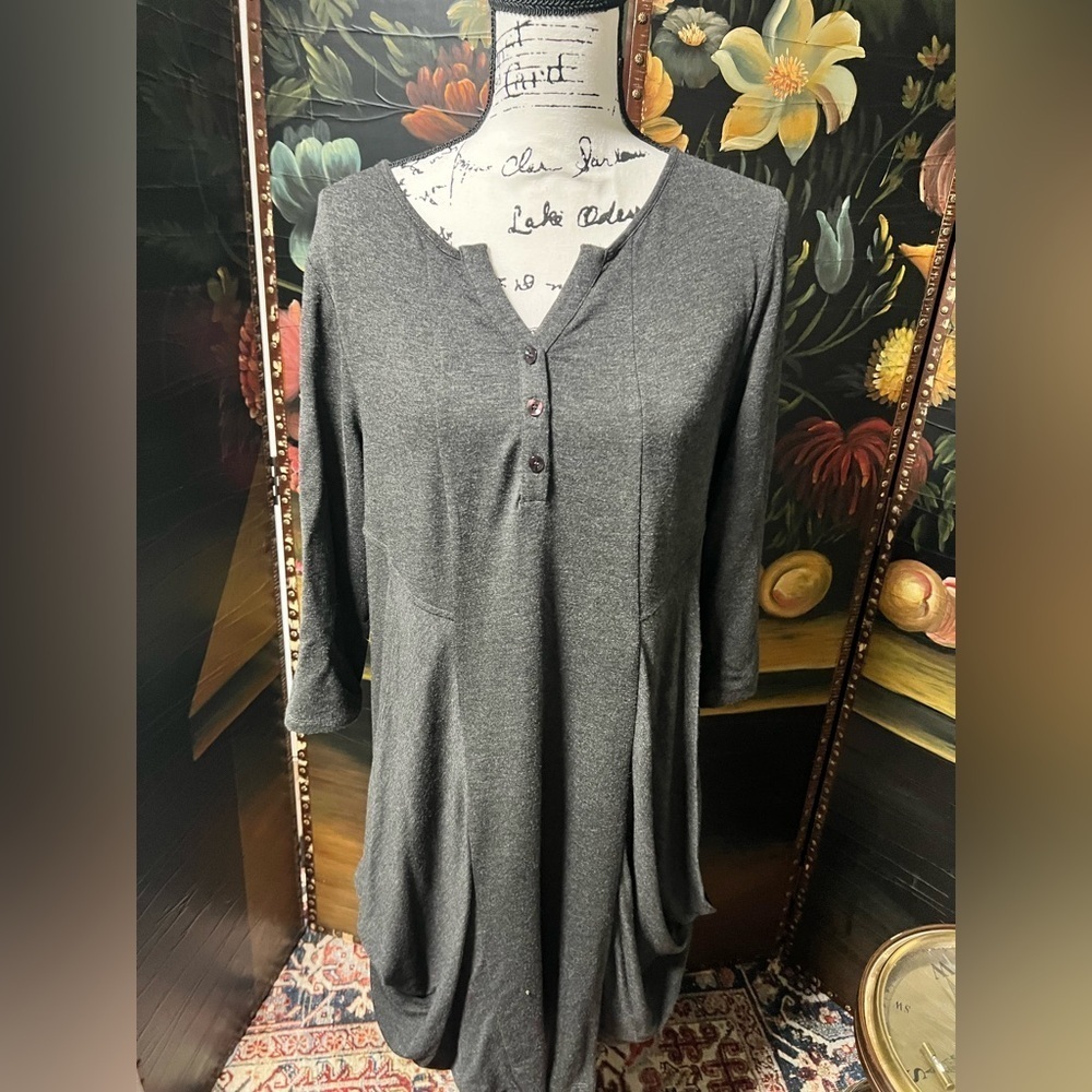 Kensie Gray 3/4 Sleeve Buttoned Tunic Dress (D4)